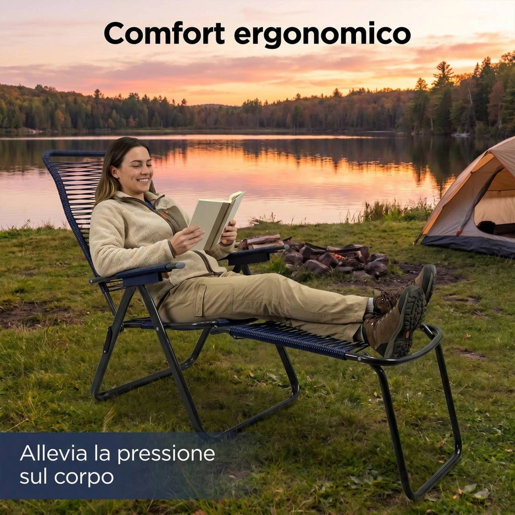 Marvin Sdraio Cordonata con Poggiapiedi Sedia a Sdraio da Giardino Filo in Pvc Pieghevole Metallo Poltrona Relax da  Blu