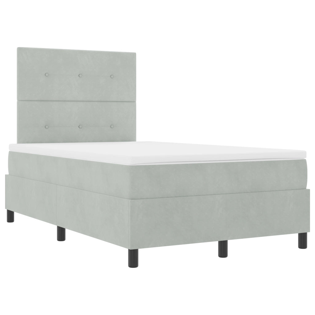 Letto Box Spring  con Materasso Grigio Chiaro Piccolo Doppio Velluto
