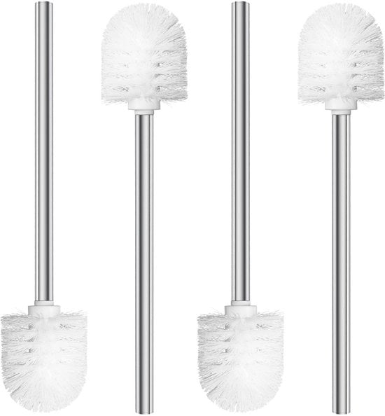 Set di spazzole per il water di 4 pezzi con maniglia in acciaio inossidabile 7,5 cm | Spazzola per il water con cappuccio in plastica rimovibile (bianco)