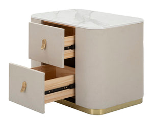 Comodino Beauty 60x47x40 cm in Legno MDF e Metallo Crema/Oro