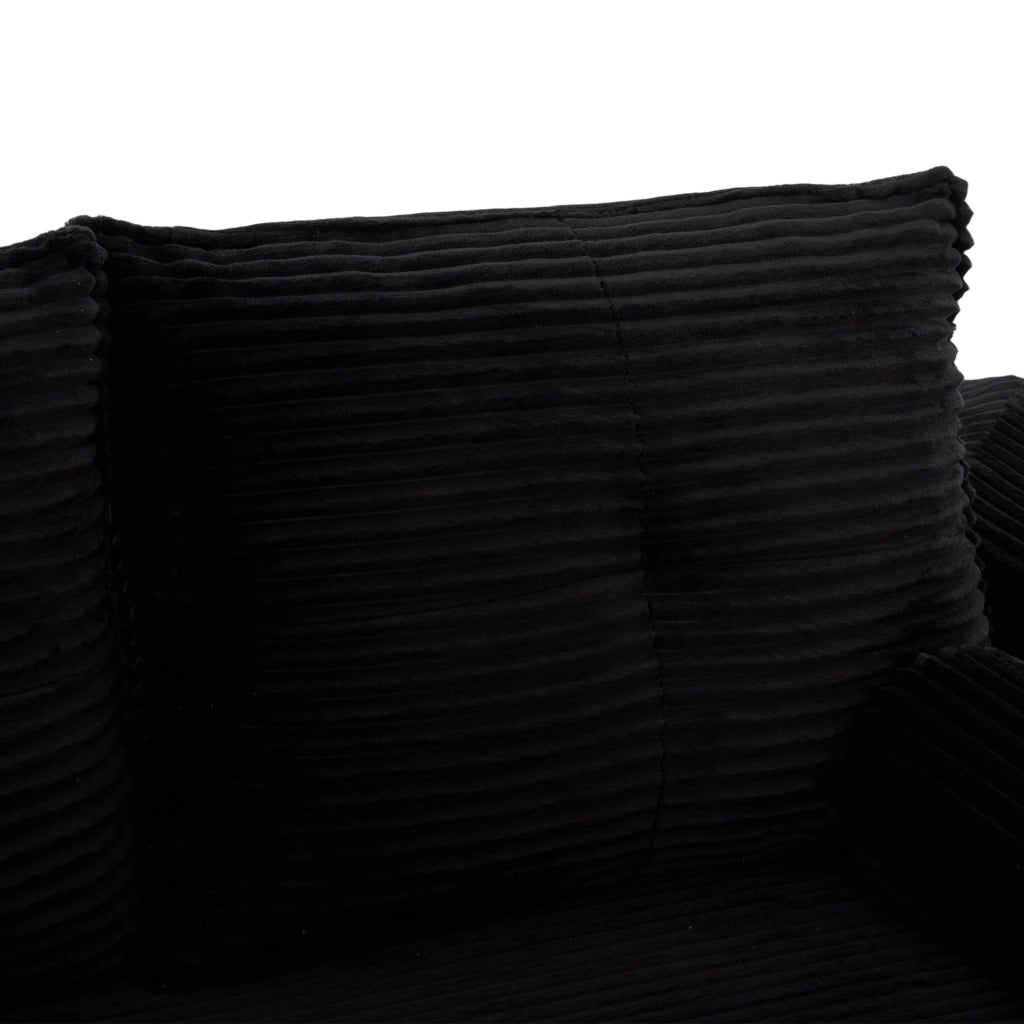Divano letto multifunzionale in corduroy nero, 3 posti, con tasche laterali e portabicchieri, 232x98x80 cm