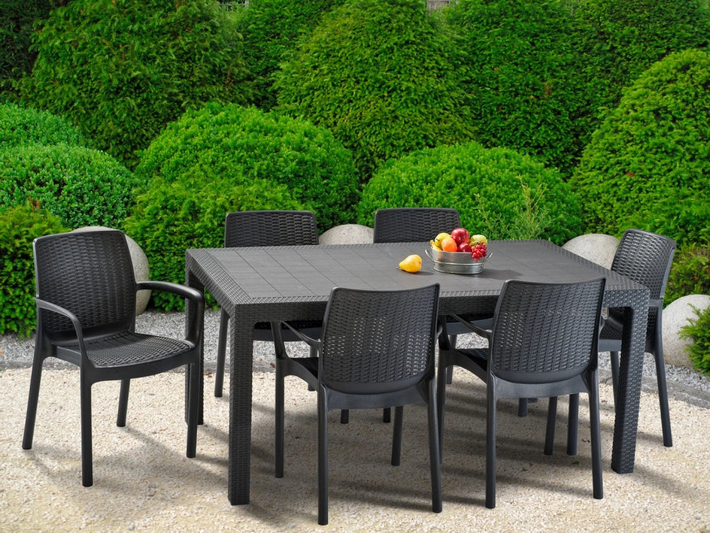 Tavolo da Giardino Keter Melody 160,5x94,5x74,5 cm Effetto Rattan e Legno Grafite
