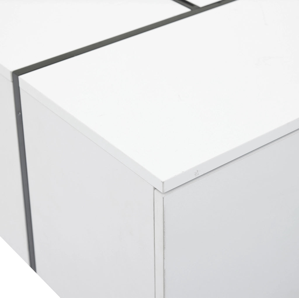 Tavolino da salotto moderno bianco e nero con 4 cassetti e piano lucido