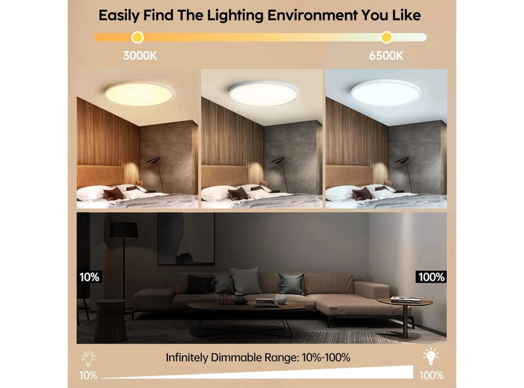 Plafoniera LED Aisutha 24 W 2800 LM con Telecomando 3000 K - 6500 K IP54 Lampada da Camera Ultra Sottile per Soggiorno Cameretta dei Bambini Cucina Bagno