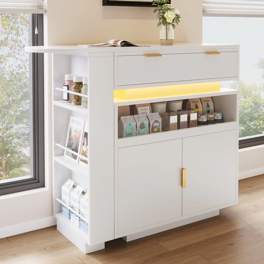 Tavolo Bar Allungabile con Vano Contenitore e LED ¨C Xylo ¨C Bianco, 115-183x40x99 cm