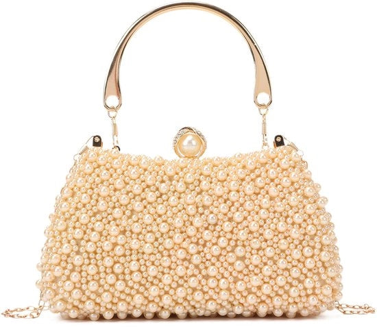 Borsa a Tracolla con Perle per Donna Borsa di Pelle Elegante Borsa da Sposa Borsa da Festa Borsa da Promessa con Spalla