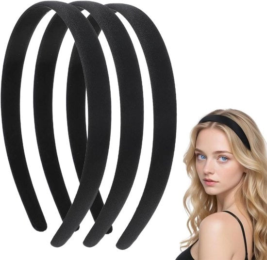 Set di 3 fascette in seta 15 cm larghe - Fascette rigide nere - Accessori capelli antiscivolo per donne e ragazze - Ideali per lo sport, la fitness e l'uso quotidiano - 15 cm larghe.