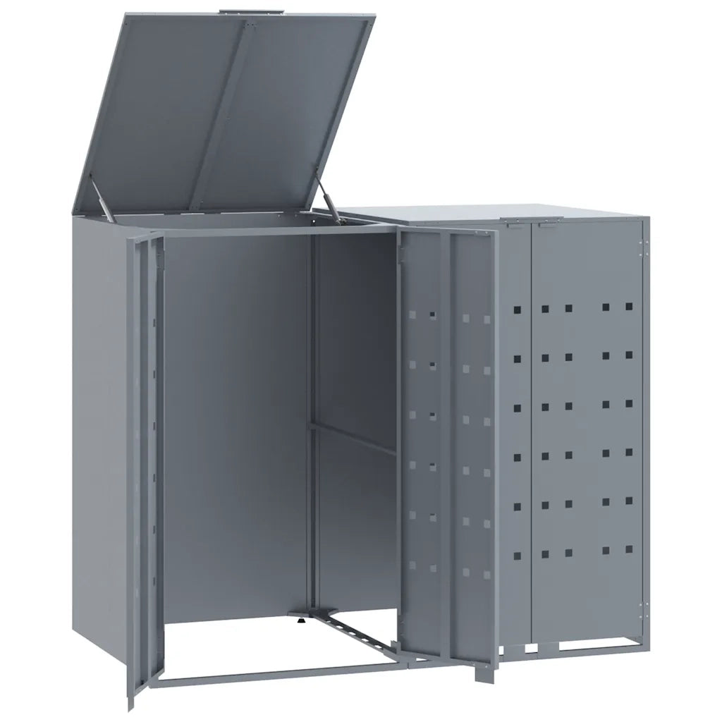 Copribidone con Ruote per 2 Bidoni Grigio 138x79x117cm Acciaio 3279987