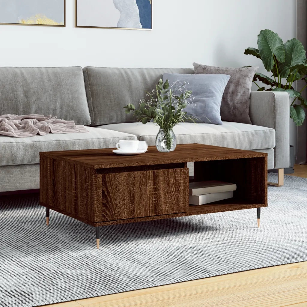 Tavolino da Salotto-Tavolino da soggiorno-Tavolo Rovere Marrone 90x60x35cm Legno Multistrato 672563