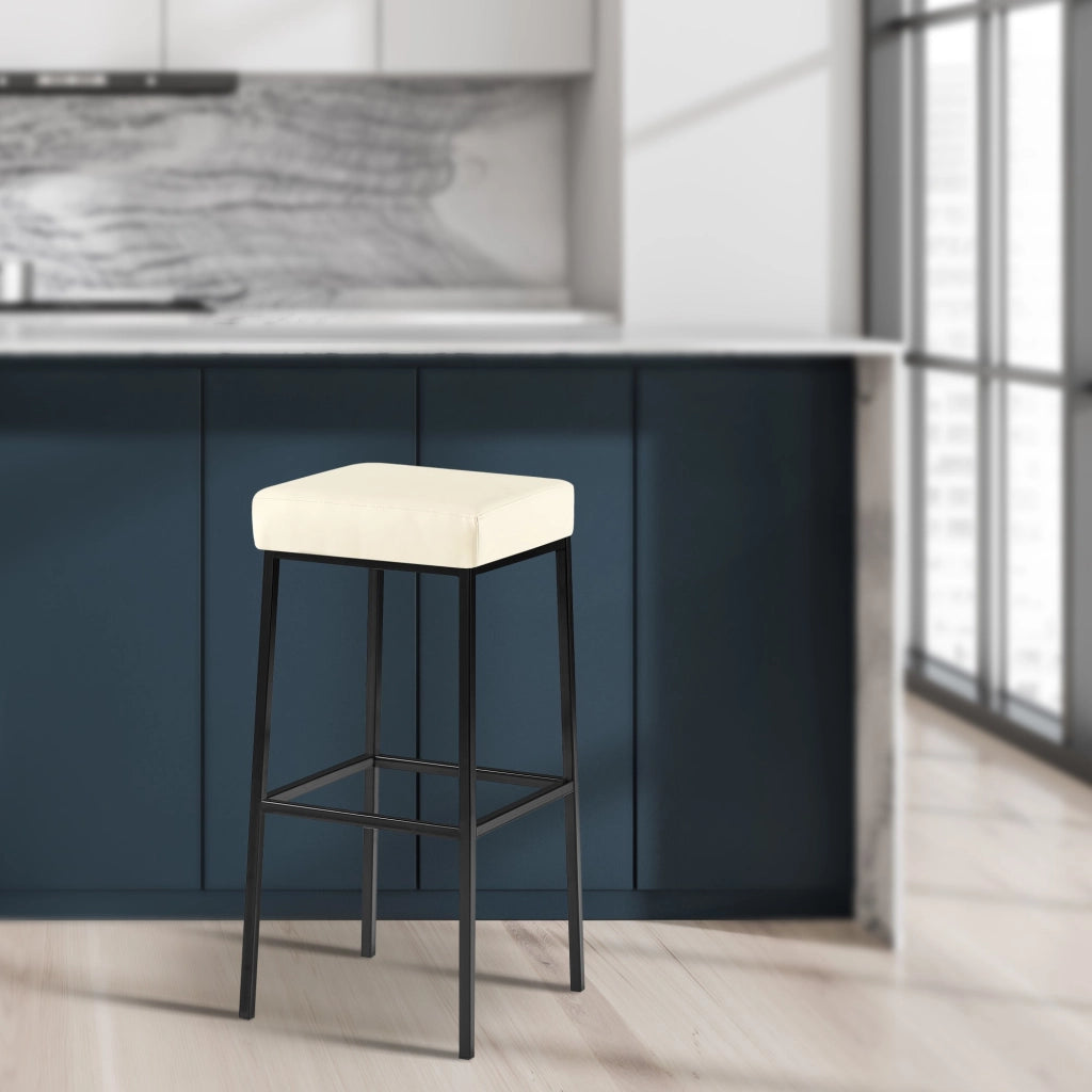 Sgabello da bar Montreal rivestito in finta pelle nero,crema