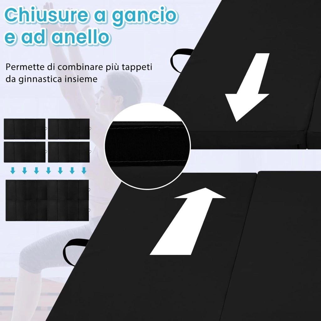 Tappetino da Ginnastica con Maniglia, Gancio, Chiusura a Cerniera e Copertura in Pelle PU Staccabile, Tappetino da Esercizio Pieghevole per Yoga, Stretching e Aerobica