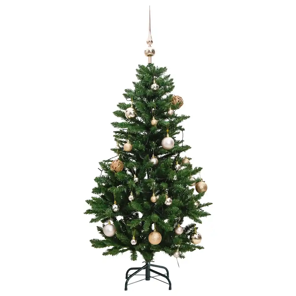 Albero Natale Incernierato con 150 LED e Palline 150 cm