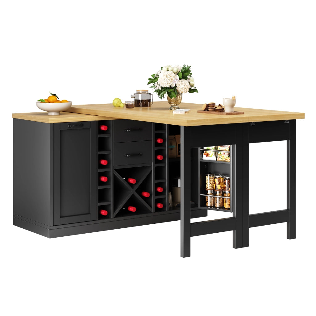 Credenza da cucina con 2 cassetti e portabottiglie; per cucina; in MDF e metallo; 120×40×73.8 cm; nero