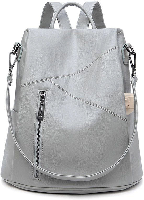 Borsa da Spalla per Donna in Pelle PU, con grande capacità e diverse tasche impermeabili, stile elegante e doppio zaino per viaggi, lavoro e vita quotidiana (Grigio)
