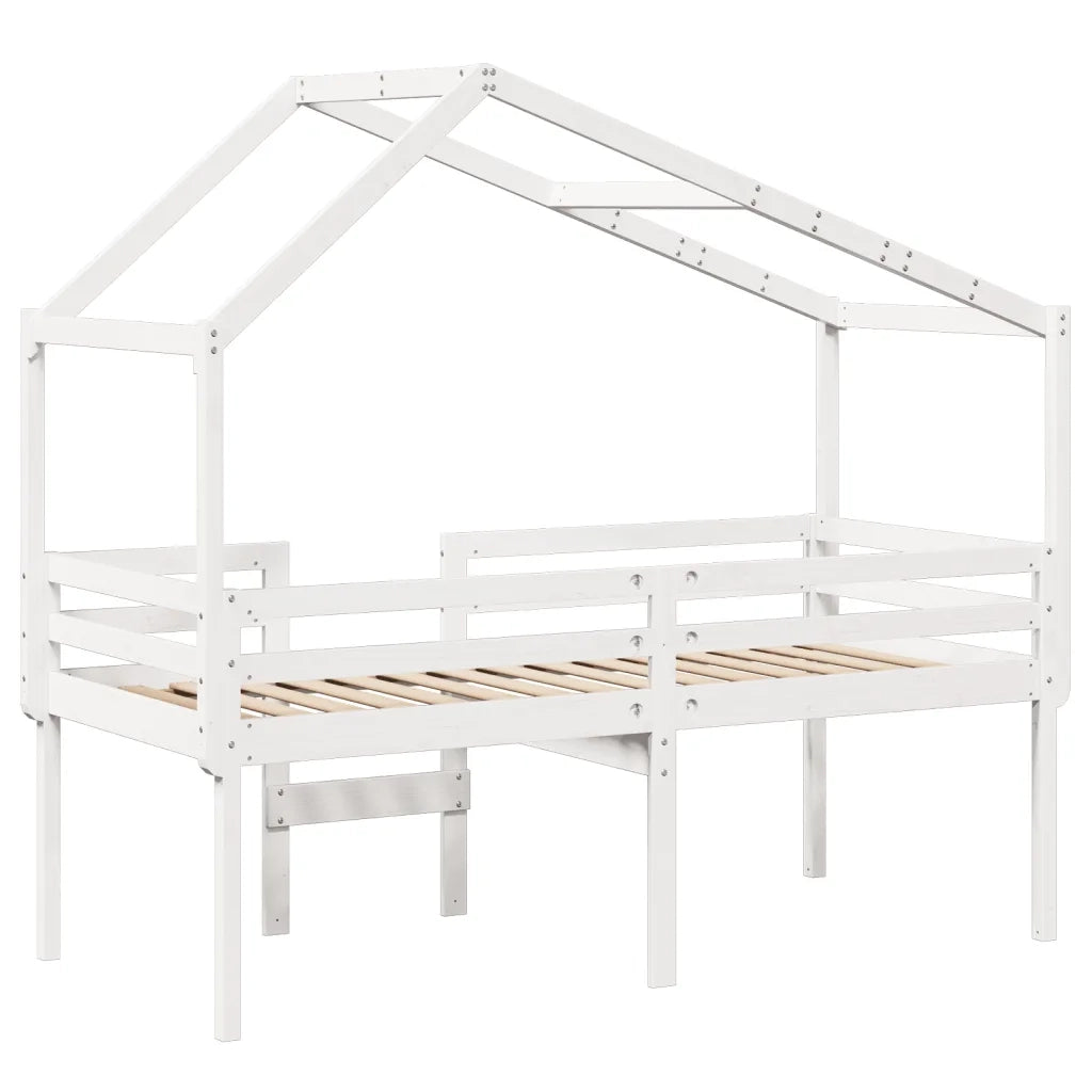 Letto a Soppalco con Tetto Bianco 80x200 cm in Legno di Pino