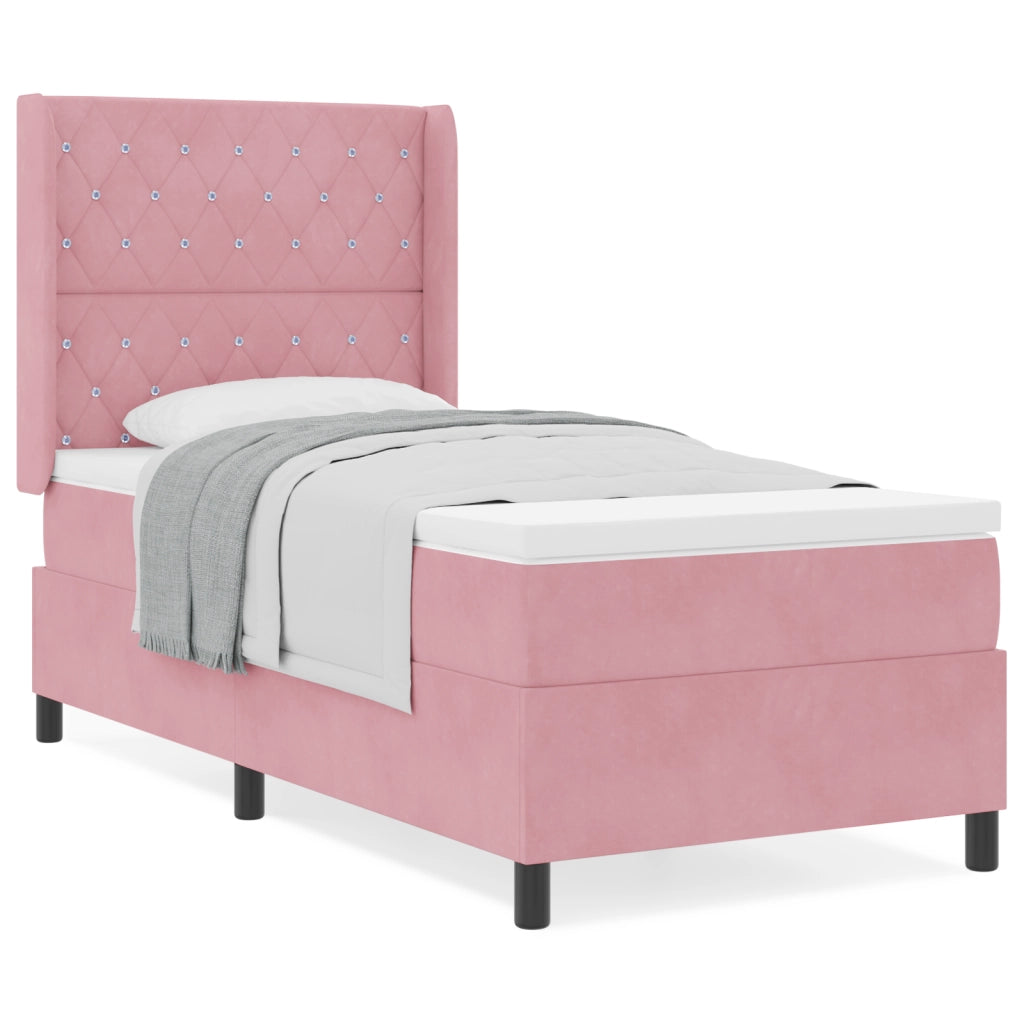Letto Box Spring con Materasso Rosa 90x190 cm Velluto