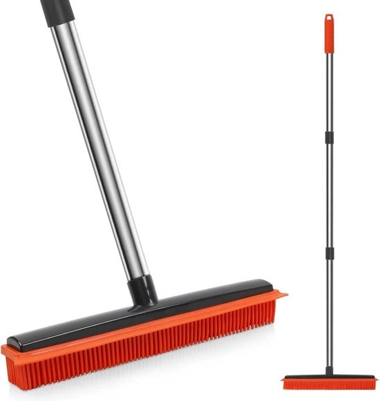 Broom di pulizia con manico resistente alle graffi, con setole di gomma siliconica lunghe, per la rimozione dei peli di animali su pavimenti, tappeti, piastrelle, finestre e giardino