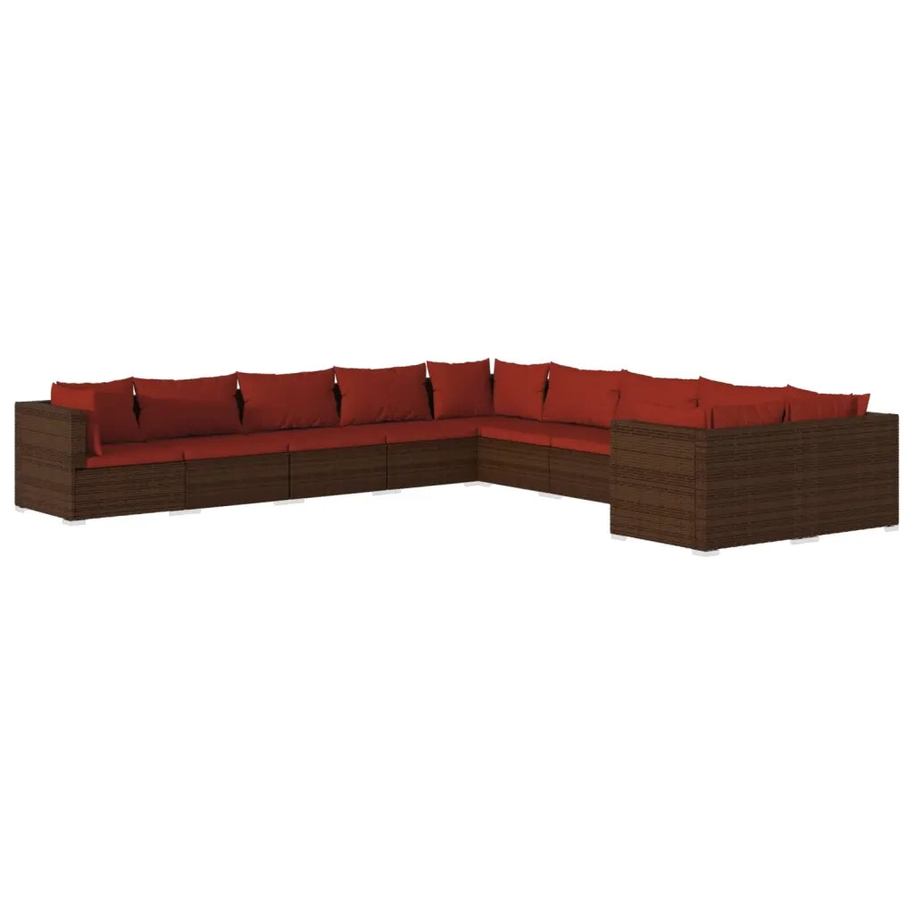 Set Divani da Giardino 10 pz con Cuscini in Polyrattan Marrone cod mxl 35176