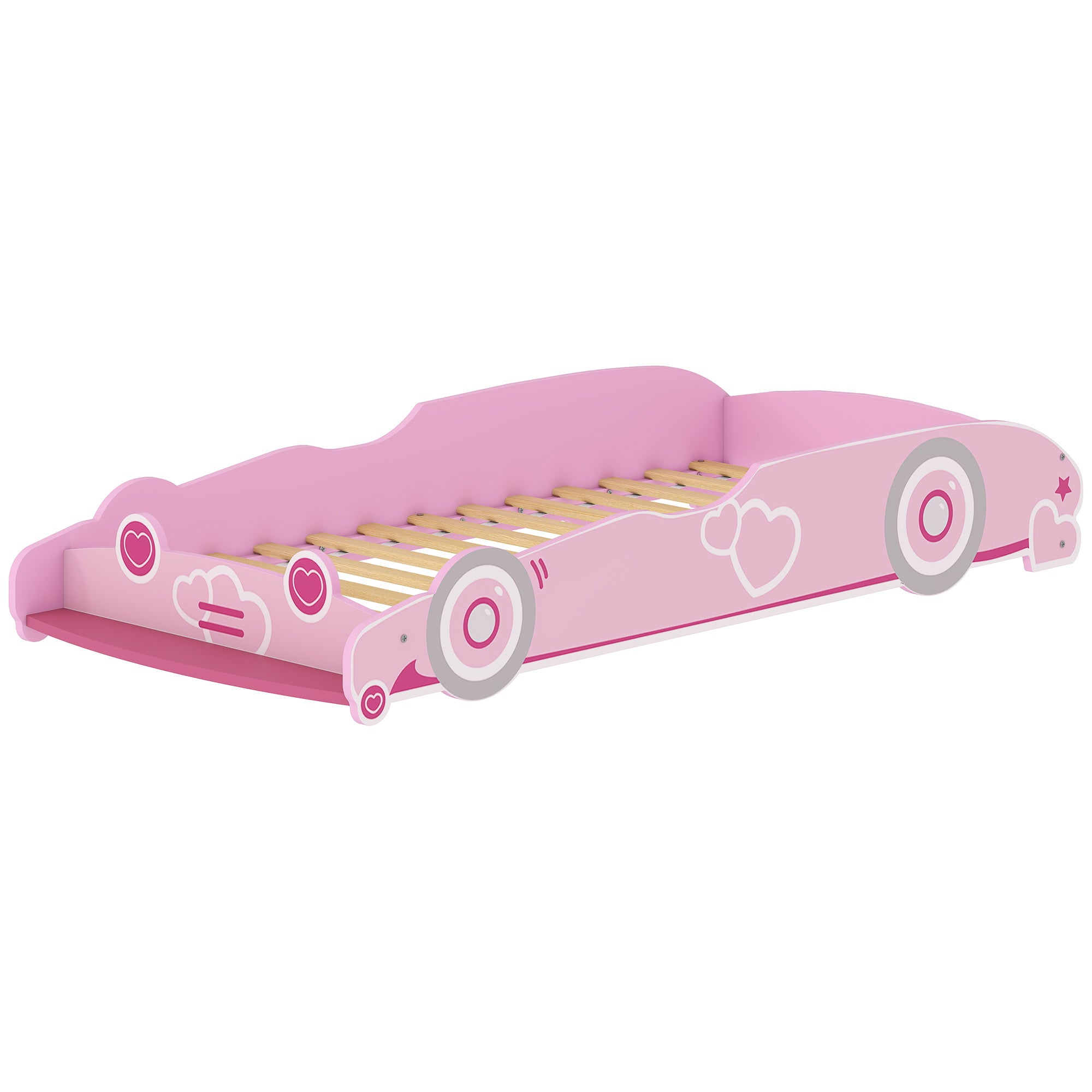 Letto per Bambini da 3-5 Anni 140x70 cm a Forma di Macchina con Sponde Rialzate di Sicurezza Rosa