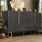 Credenza nera - Zephmum- 152x40x75 cm- Design geometrico- Maniglie e gambe dorate