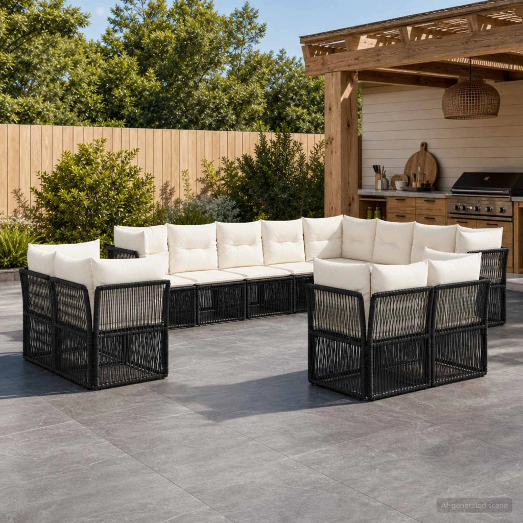 Set Divano da Giardino 12 pz Nero polyrattan 3434428