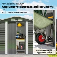 Casetta da Giardino in Metallo con Porte Scorrevoli e Lucchetto con Chiavi, 2.1x1.2x1.9m, Grigio Scuro