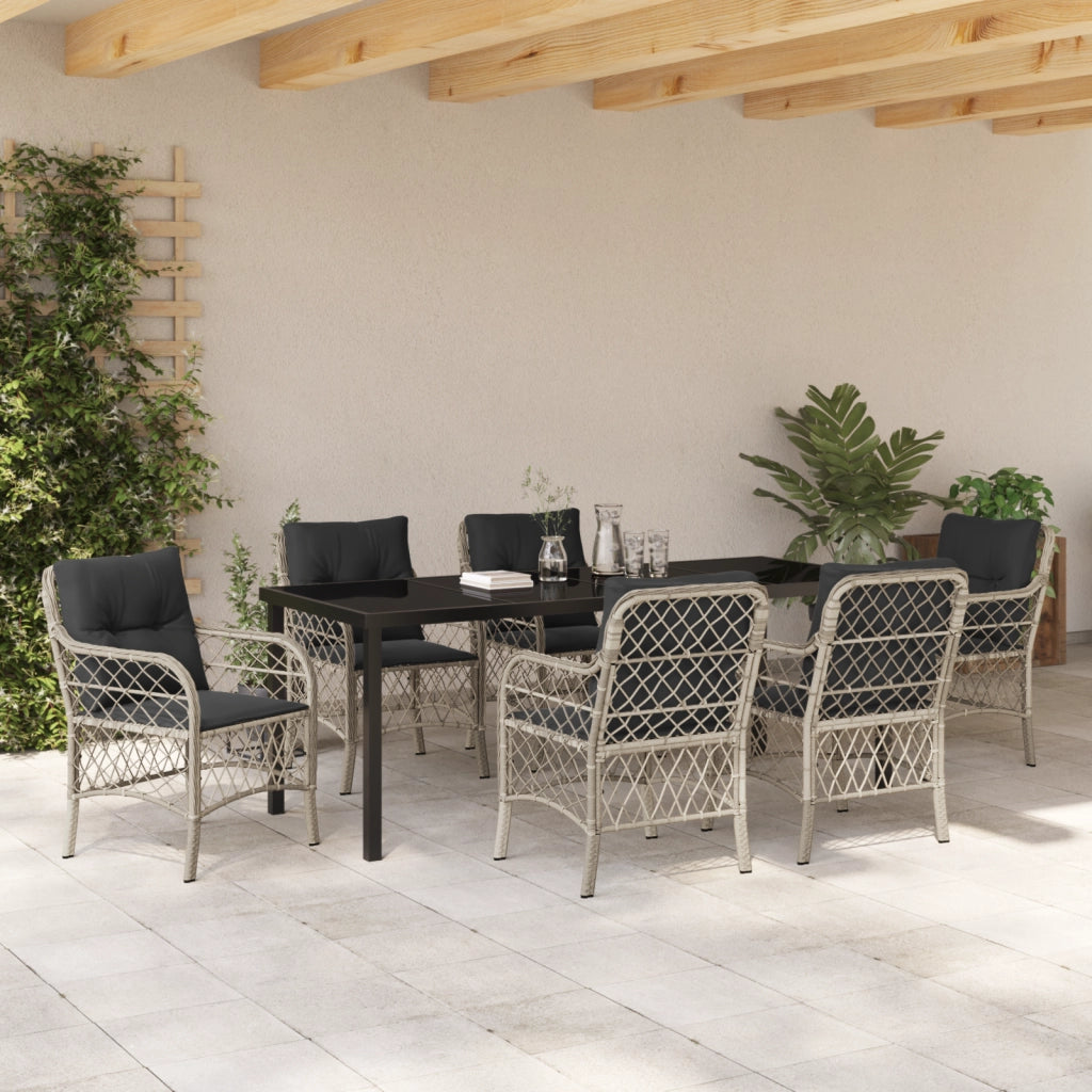 Set da Giardino 7 Pezzi con Cuscini Grigio Chiaro Polyrattan