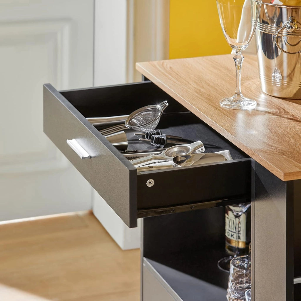Mobile Cucina Salvaspazio Credenza Cucina Carrello Cucina con Ruote Mobiletto Cucina Dispensa Madia Cucina Mobile Cucina con Ripiani nero 82x46x88 cm FKW113‑SCH