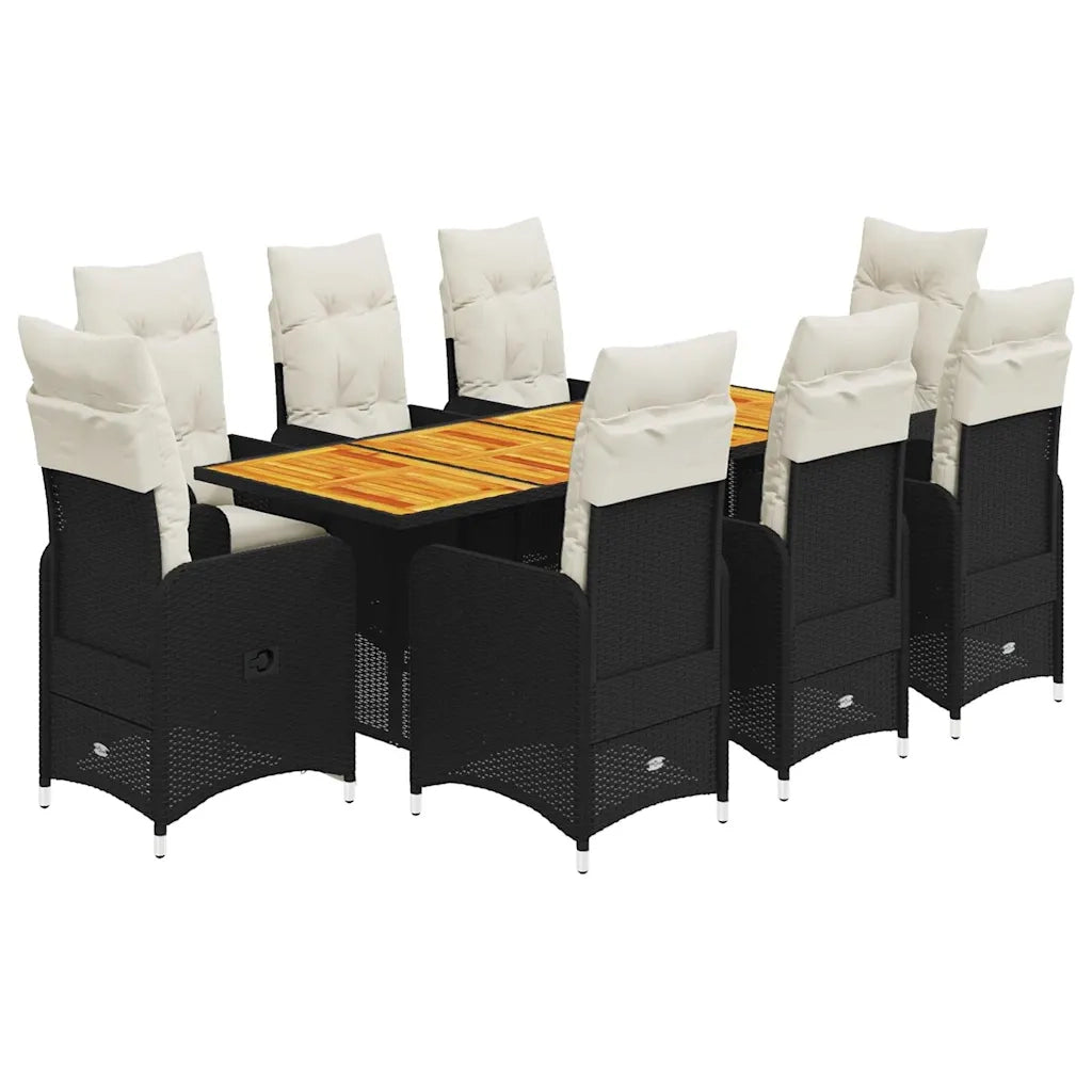 vidaXL Set Bistrò da Giardino 9 pz con Cuscini in Polyrattan Nero