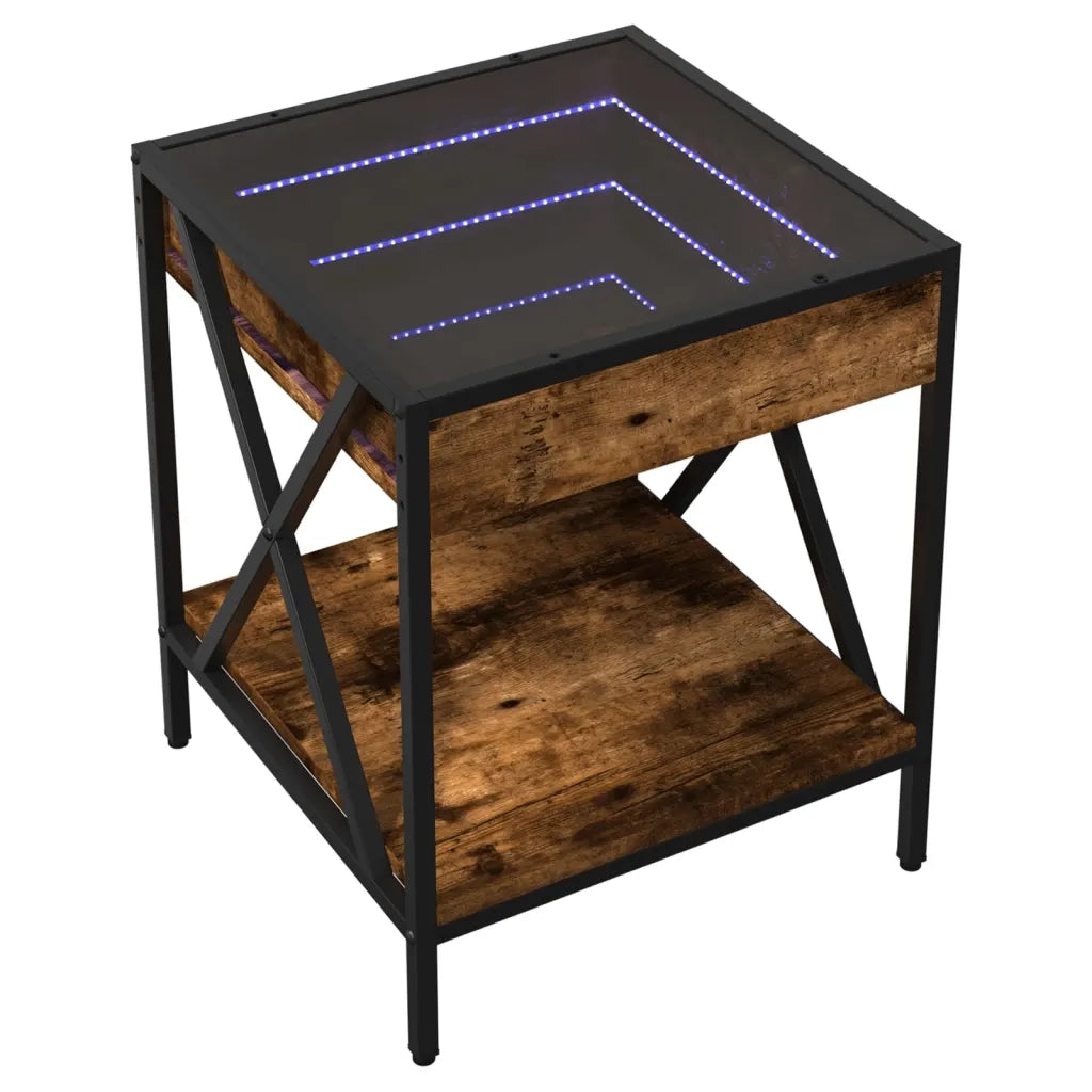 Comodino | Armadio da Notte | Mobiletto da notte con LED Infinity Rovere Fumo 40x40x49 cm