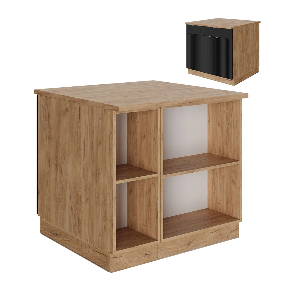 Isola cucina Fame-Line Nero rigato/Rovere dorato 90 cm con cassetto, senza piano di lavoro Vicco