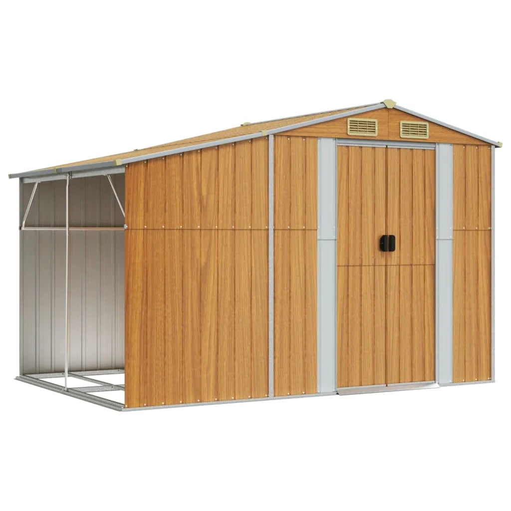 Casetta da giardino cabina ripostiglio casetta da esterno robusta casetta per attrezzi colore chiaro 277 x 192,5 x 179 cm acciaio zincato marrone 02_0022312