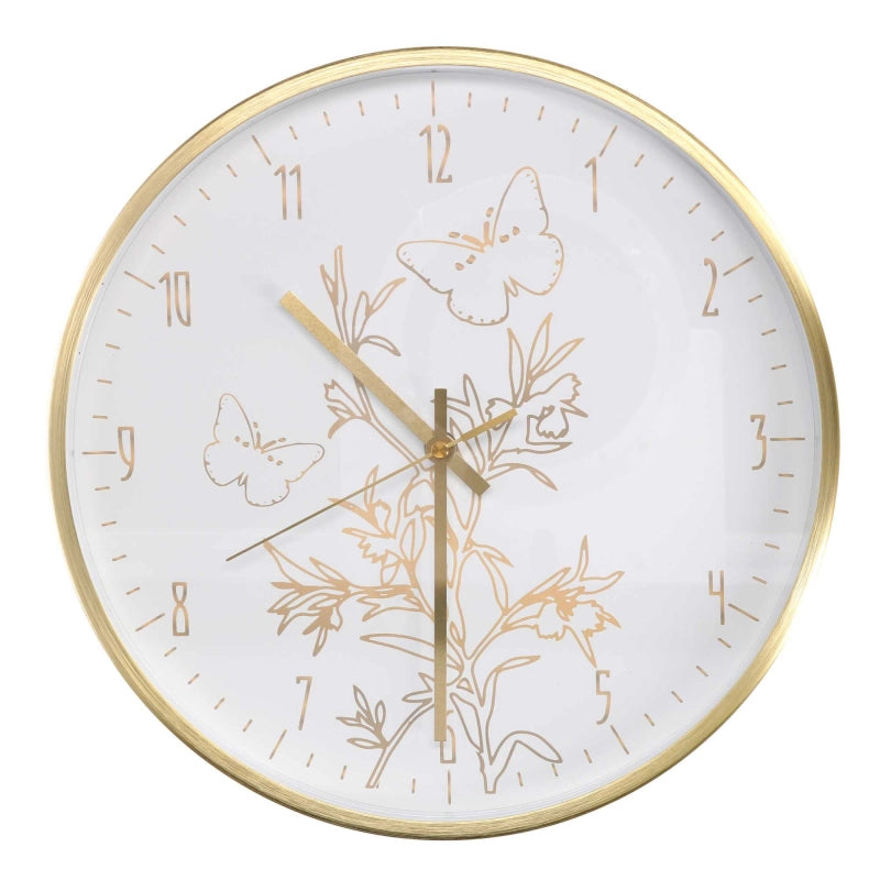Orologio alluminio farfalle bianco tondo cm ø31,6h4,9
