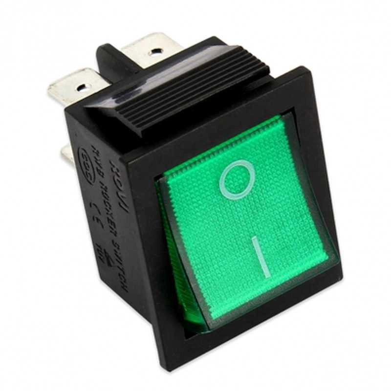 INTERRUTTORE 0-1 BIPOLARE LUMINOSO VERDE 250V 16A 4 CONTATTI UNIVERSALE 22X30MM - UNIVERSALE