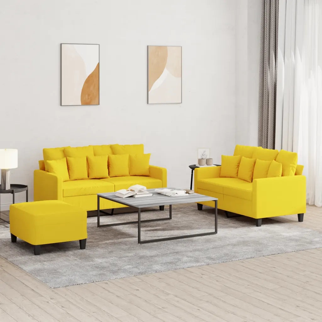 Set di Divani 3 pz con Cuscini Giallo Chiaro in Tessuto 3201661