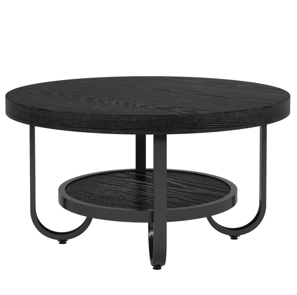 Tavolino da caffè rotondo a 2 livelli in MDF e metallo nero; piano ? 79 cm