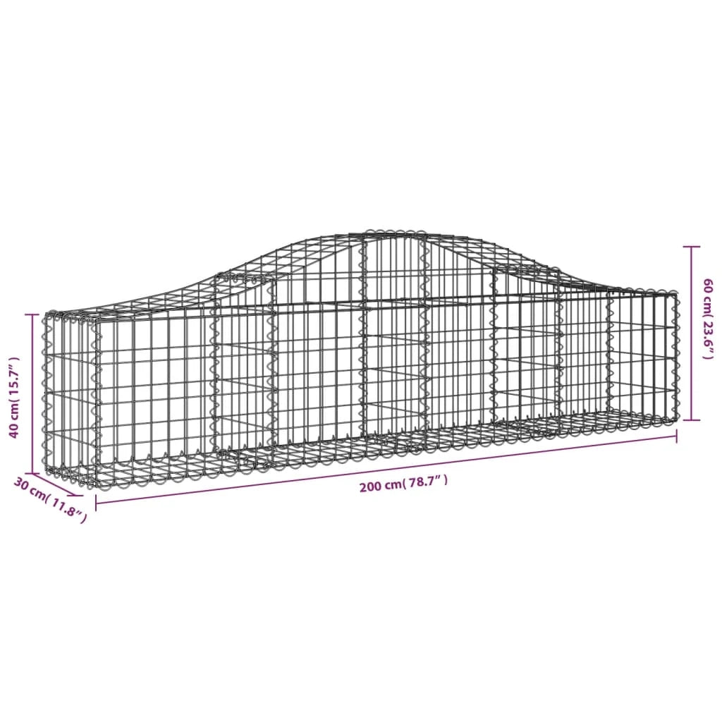 Cesto gabbione recinzione a gabbia muro di contenimento ad arco 200 x 30 x 40/60 cm ferro zincato argento 02_0040012