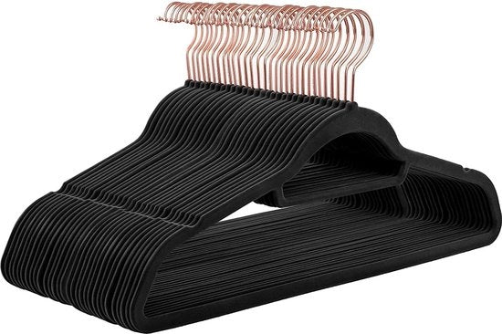 Set di appoggi per abiti in velluto - 30 pezzi - 45 cm - Antiscivolo - Appoggio per pantaloni - Appoggio per abiti - Nero Rosato Oro