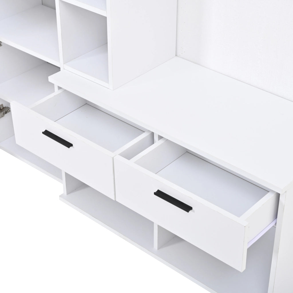 Mobile ingresso con specchio, scarpiera e appendiabiti in MDF bianco per ordine salvaspazio