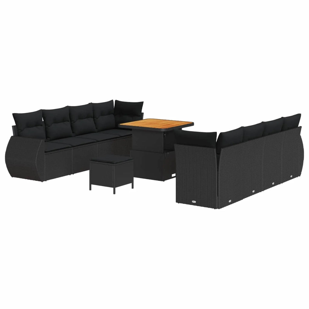 Set Divano da Giardino 11 pcs Nero Poly Rattan 3363794