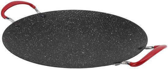 Piatto Grill per BBQ Coreano - Superficie Piana/Lucida - Antifiammeggianti Manico - Materiale di Alta Qualità Acciaio - Ideale per Campeggio - Senza Composti Fluorurati - Piastra per Barbecue