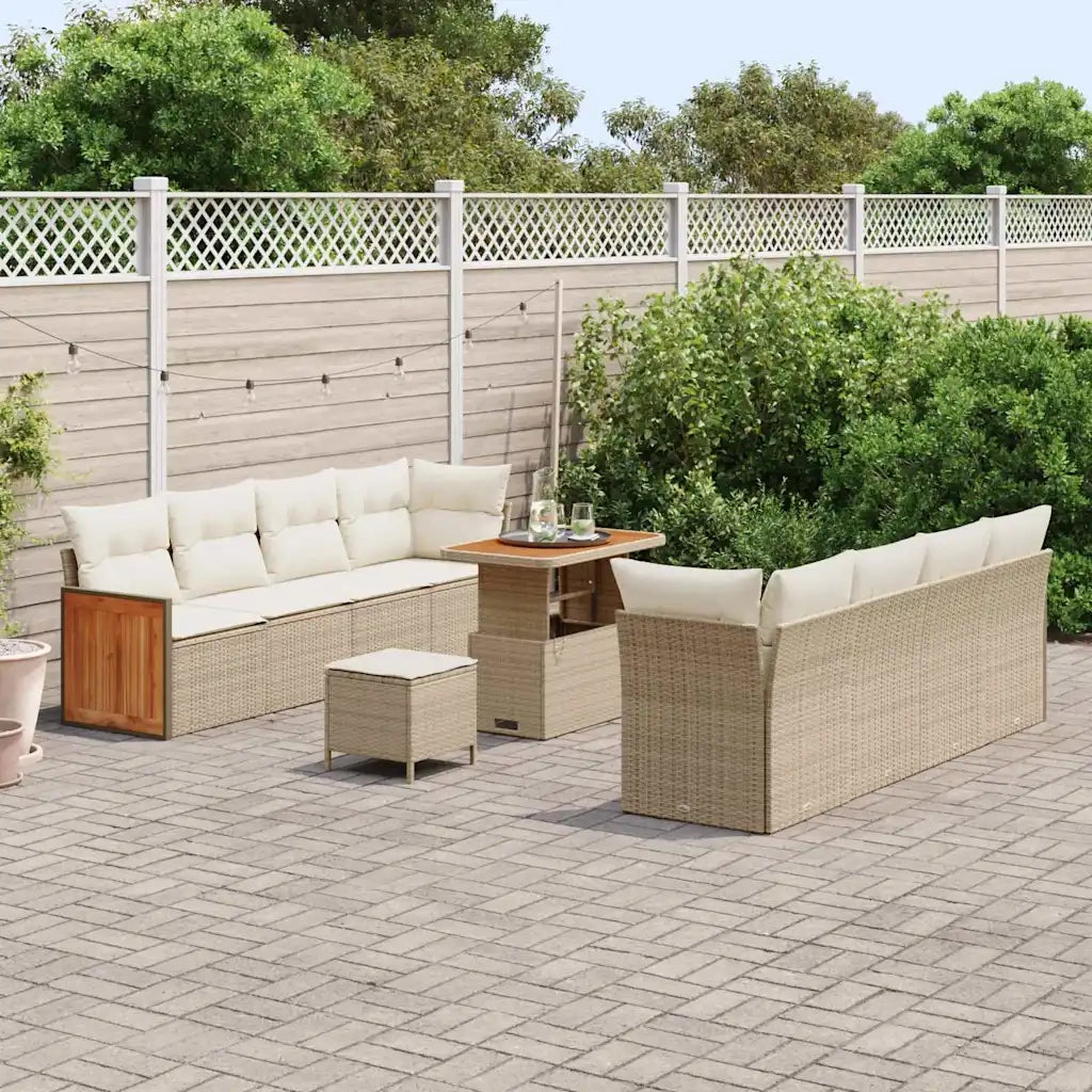 Set Divano da Giardino con cuscino 11 pcs Beige e Crema