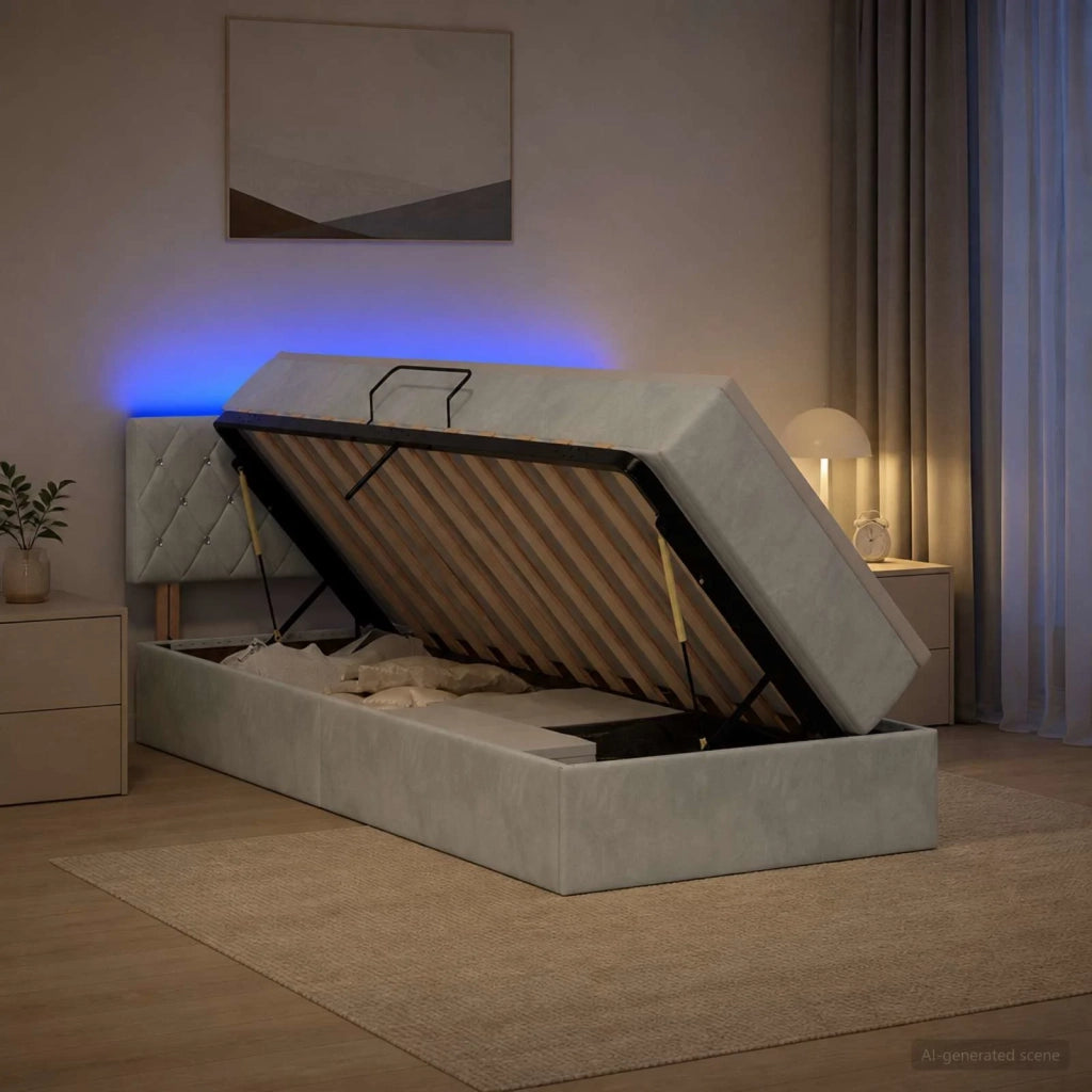 Letto con contenitore LED e materasso Grigio Chiaro 3459168
