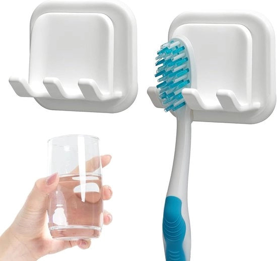 Due Pezzi di Ospite per Spazzola da Denti Autoadesiva da Appendere - Contenitore di Stoccaggio Idrorepellente con Draining - Organizzatore per la Stanza da Bagno per Doccia e Camera da Letto - Bianco