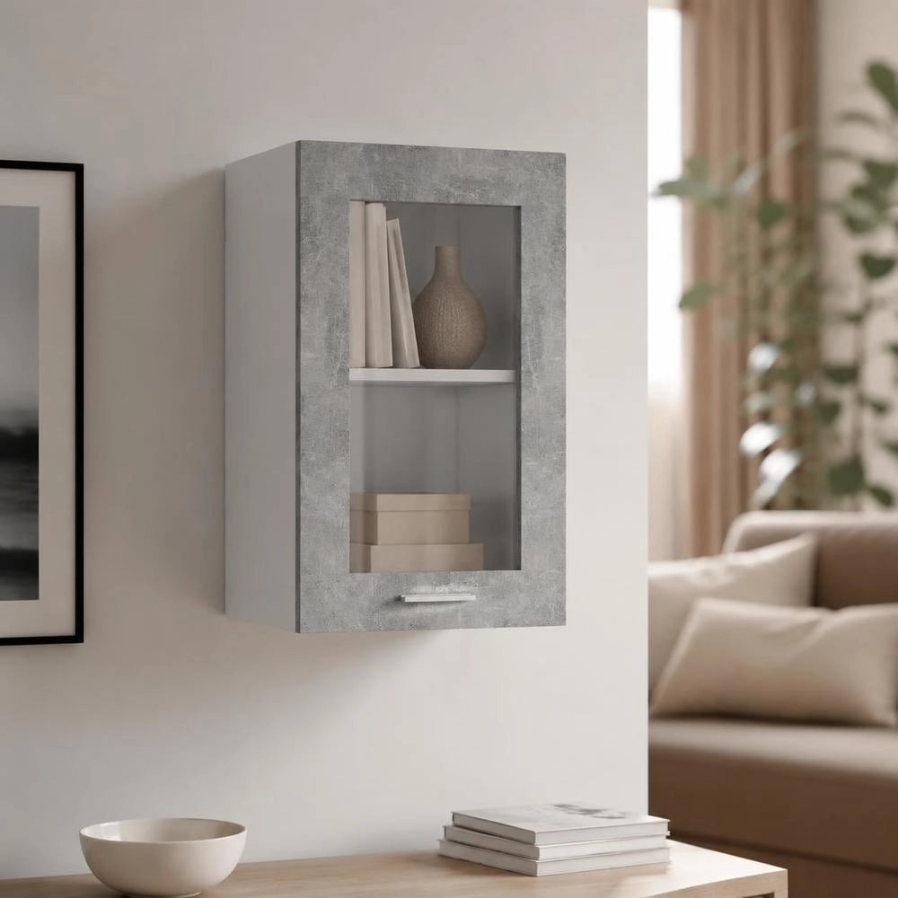 Lyon Wall-mounted Glass Cabinet, Concrete Grey, 40x31x60 Cm, Wood-based Material