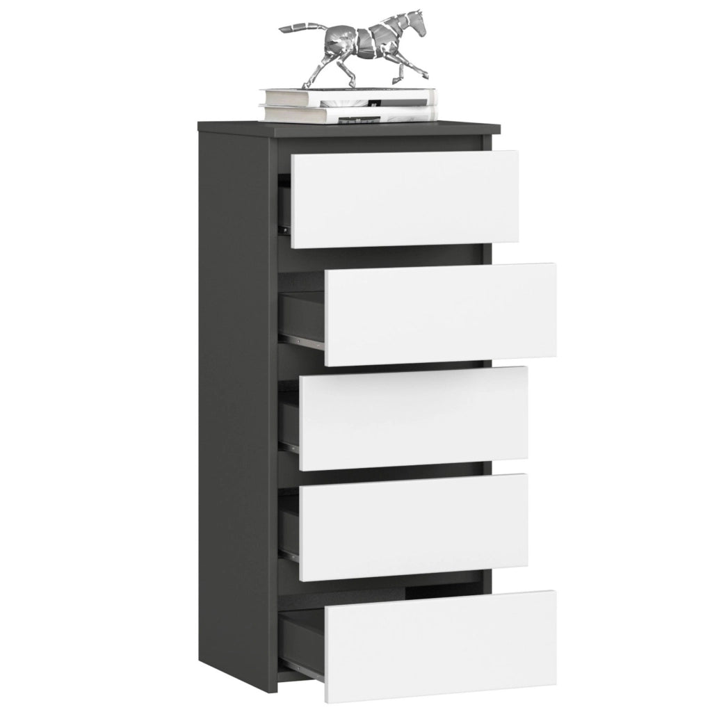 Cassettiera AKORD CL5 Cassettiera Grigia Grafite 40 cm 5 cassetti inserto frontale Bianco 40x35x92 cm