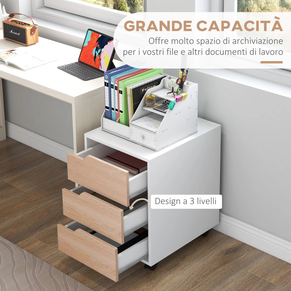 Cassettiera 3 Cassetti in MDF con Ruote ¨C zephmum ¨C Bianco Legno 40x50x57.5cm