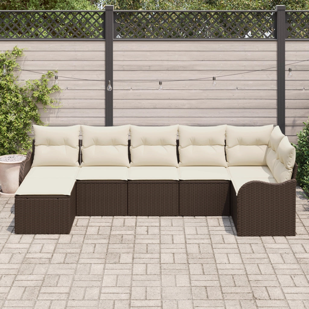 Set di divani da giardino  7 pezzi con cuscini Marrone Rattan