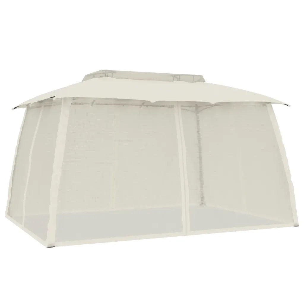 Gazebo con Tetto Doppio e Pareti Rete Crema 3,93x2,93 m Acciaio