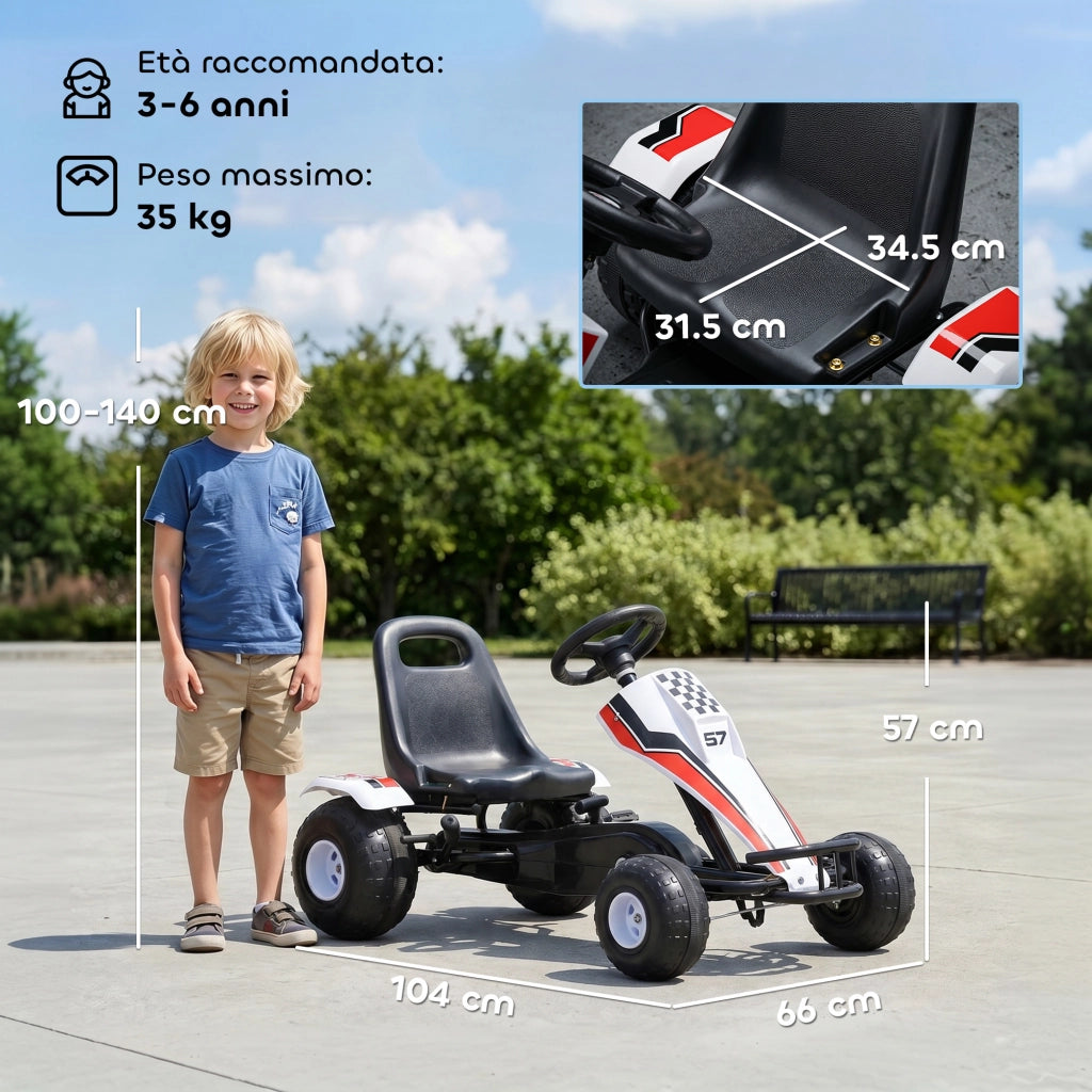 Go-Kart a Pedali per Bambini ¨C zephmum ¨C Bianco, Regolabile